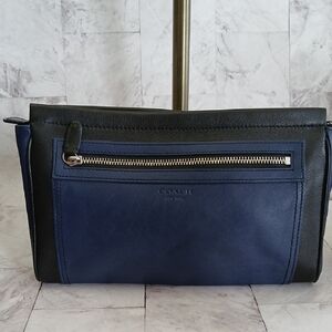 Coach Women's Black and Blue Leather Cosmetic Bag